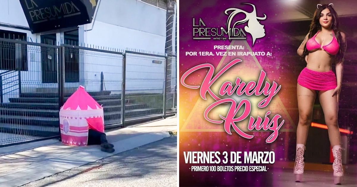 Karely Ruiz en Irapuato: con carpa para niños, hombre espera a la influencer en La Presumida 